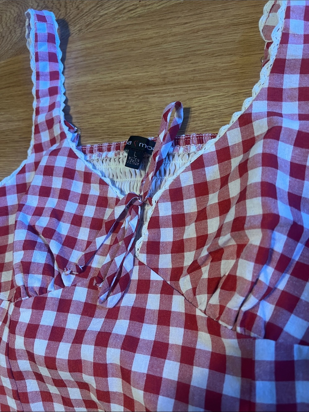 Moa Moa Red & White Gingham Tie-Front Crop Top - Picture 3 of 6